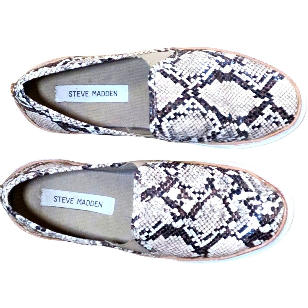 Steve Madden Jalia Slip On Sneakers Snake Print Beige Black Casual Shoes Sz 8.5
